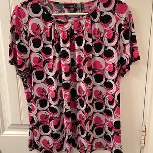 East 5th Pink, White, and Black Circular Pattern Blouse